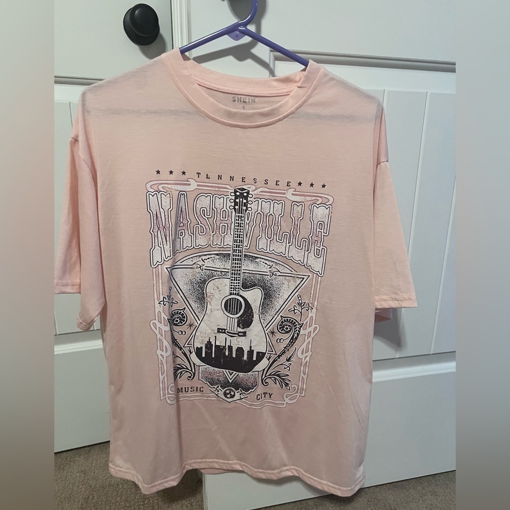 SHEIN Light Pink Nashville Guitar Tee